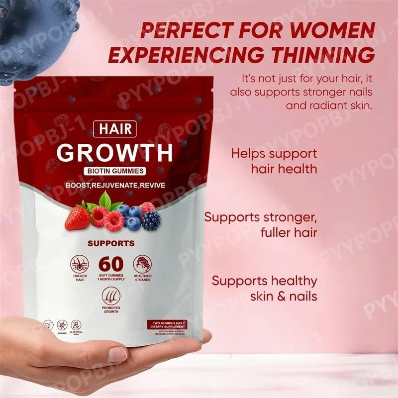 Gomas de Vitaminas com Biotina, Colágeno e Extratos Botânicos para Cabelos Mais Fortes, Pele e Unhas Saudáveis – 60 Gummies