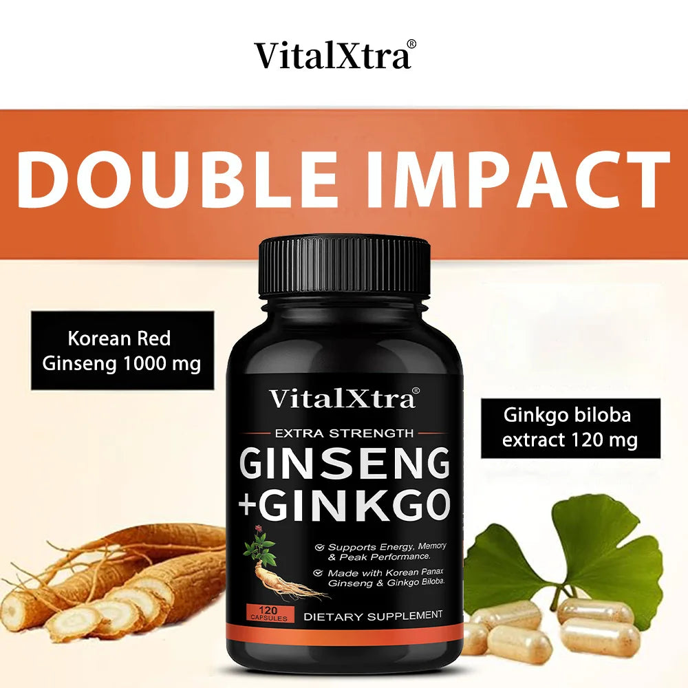 Suplemento Natural com Ginseng e Ginkgo para Energia Cerebral, Memória e Concentração