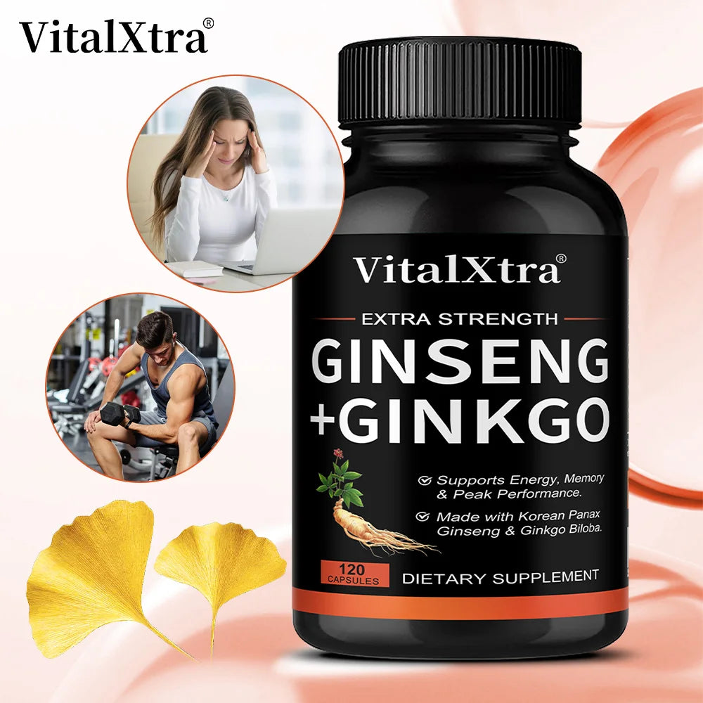 Suplemento Natural com Ginseng e Ginkgo para Energia Cerebral, Memória e Concentração