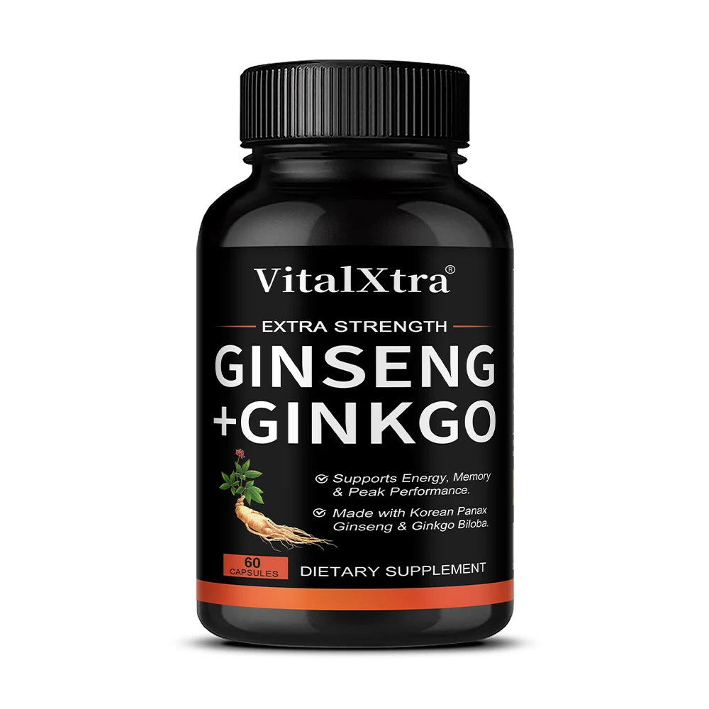 Suplemento Natural com Ginseng e Ginkgo para Energia Cerebral, Memória e Concentração