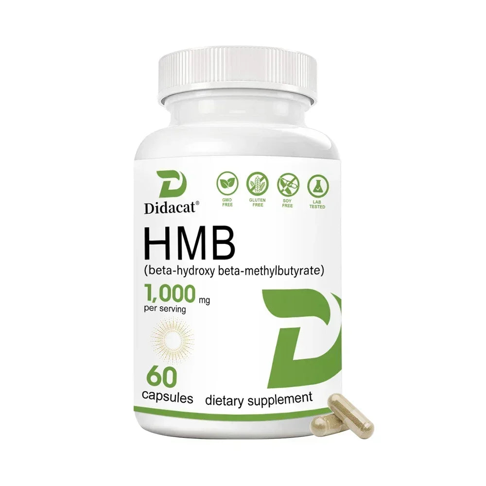 Suplemento HMB com Vitamina D3 para Massa Muscular Magra, Força e Recuperação de Treinos Intensos