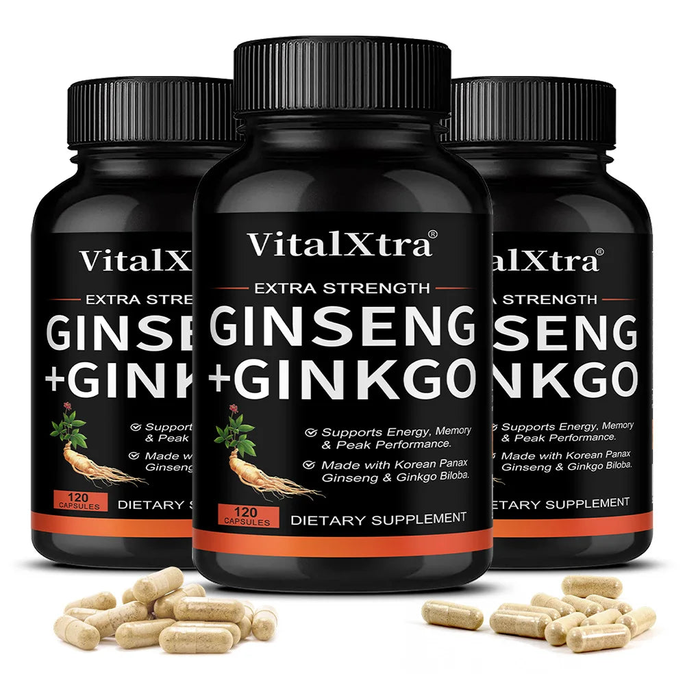 Suplemento Natural com Ginseng e Ginkgo para Energia Cerebral, Memória e Concentração