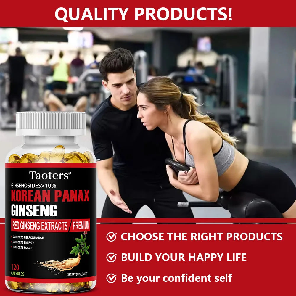 Suplemento de ginseng vermelho coreano - aumenta a energia, a força, a vitalidade, o desempenho e o foco, melhora a circulação sanguínea