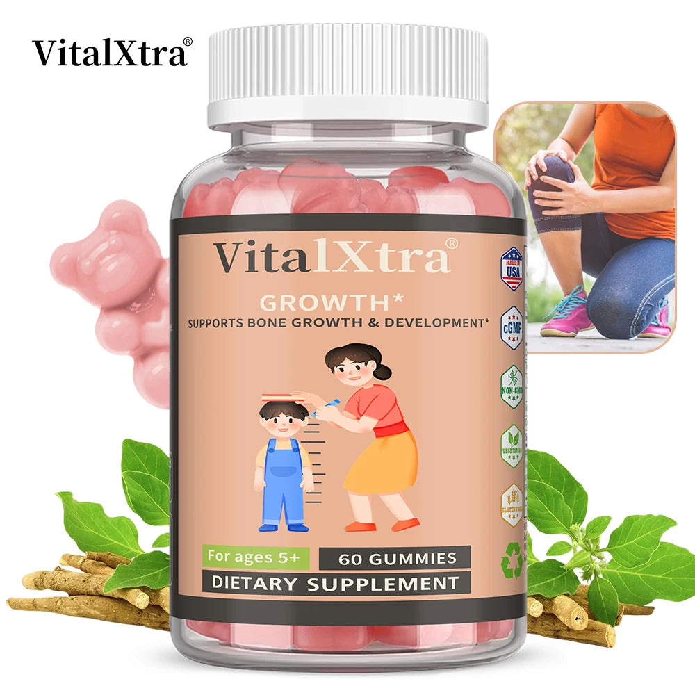 Gomas Nutricionais com Ashwagandha e Cálcio para Apoiar o Crescimento e a Saúde dos Ossos