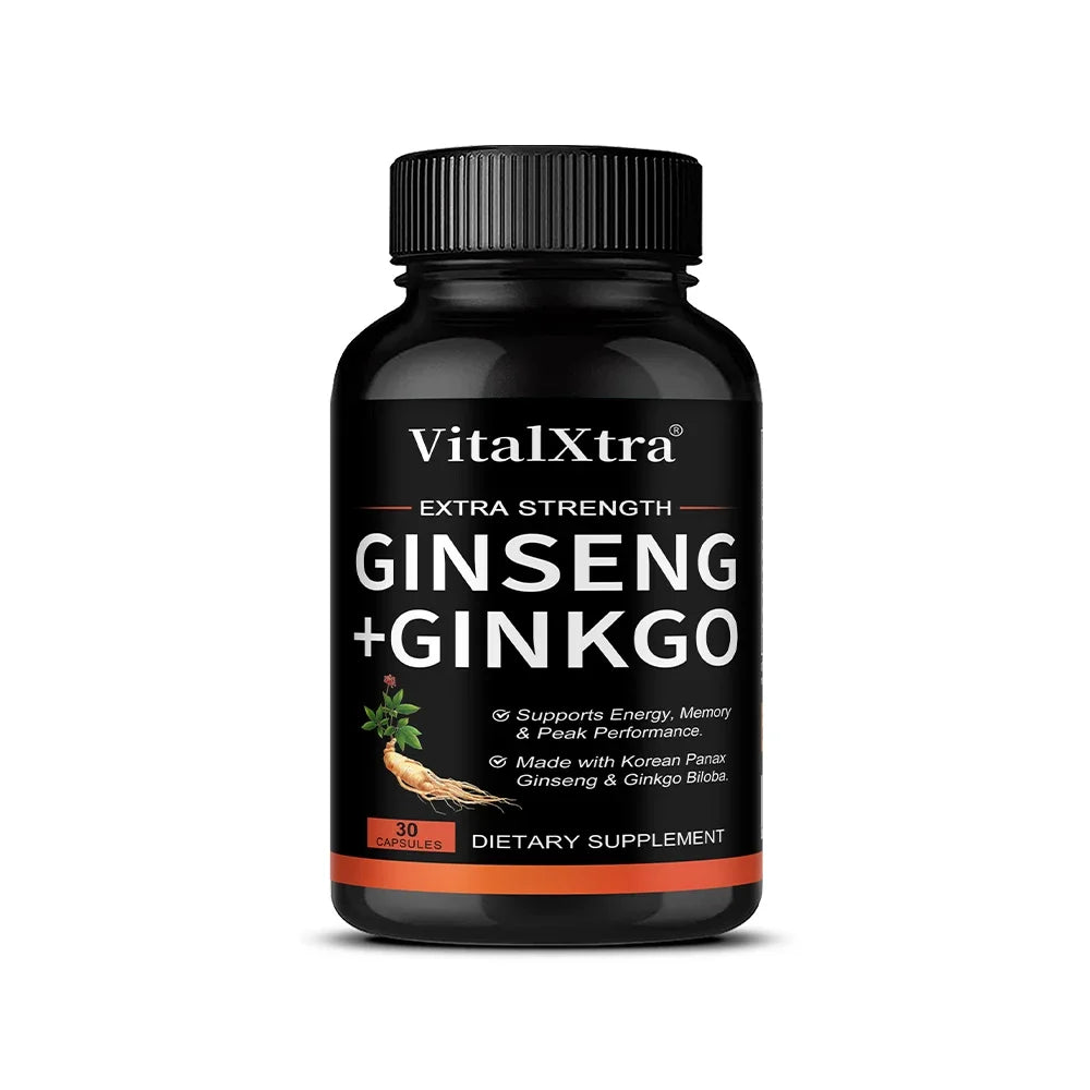 Suplemento Natural com Ginseng e Ginkgo para Energia Cerebral, Memória e Concentração