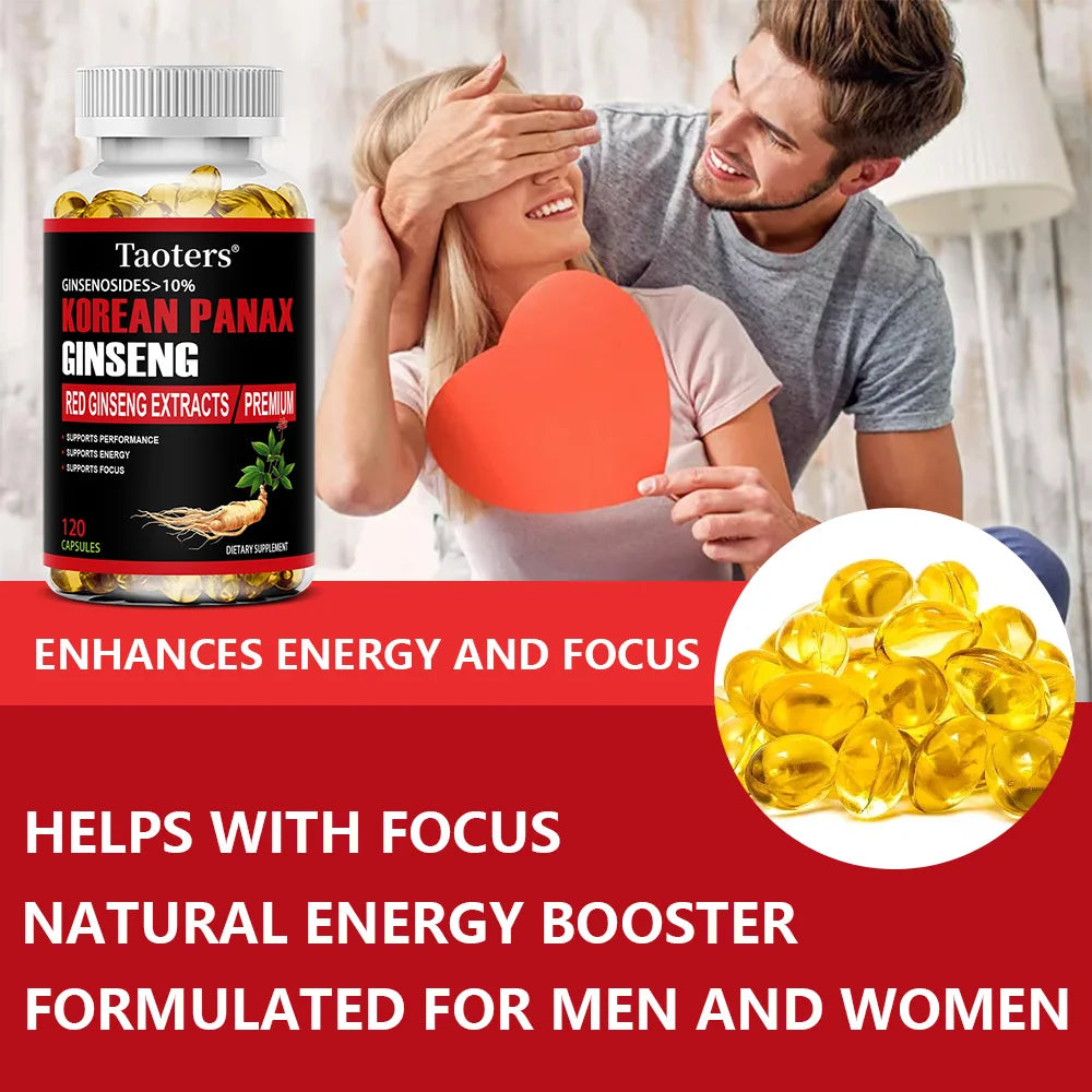 Suplemento de ginseng vermelho coreano - aumenta a energia, a força, a vitalidade, o desempenho e o foco, melhora a circulação sanguínea