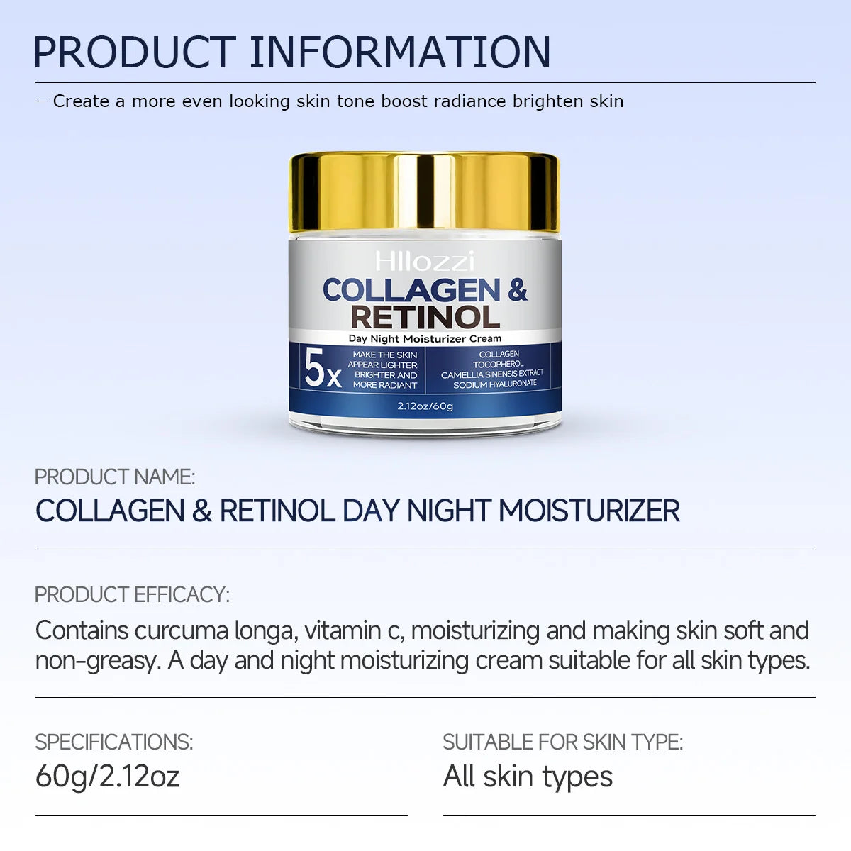 Creme Hidratante com Colágeno e Retinol para Pele Mais Lisa, Hidratada e Radiante – 60g