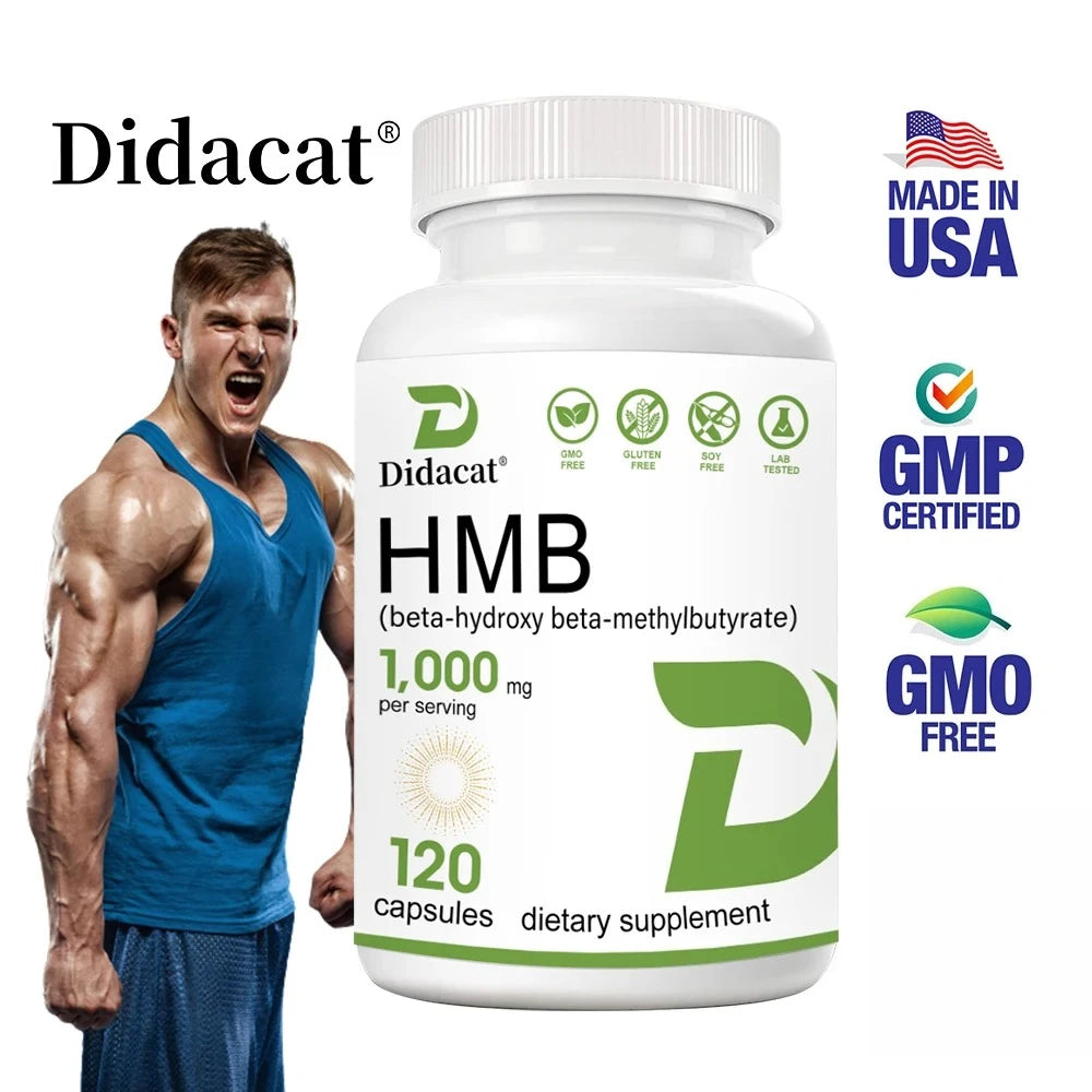 Suplemento HMB com Vitamina D3 para Massa Muscular Magra, Força e Recuperação de Treinos Intensos