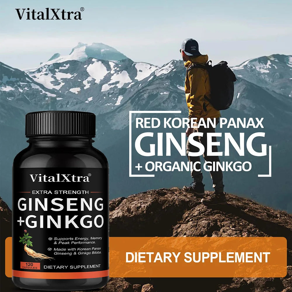 Suplemento Natural com Ginseng e Ginkgo para Energia Cerebral, Memória e Concentração